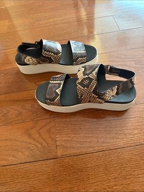 Vince Snake-Print Platform Sandals in Black and Brown